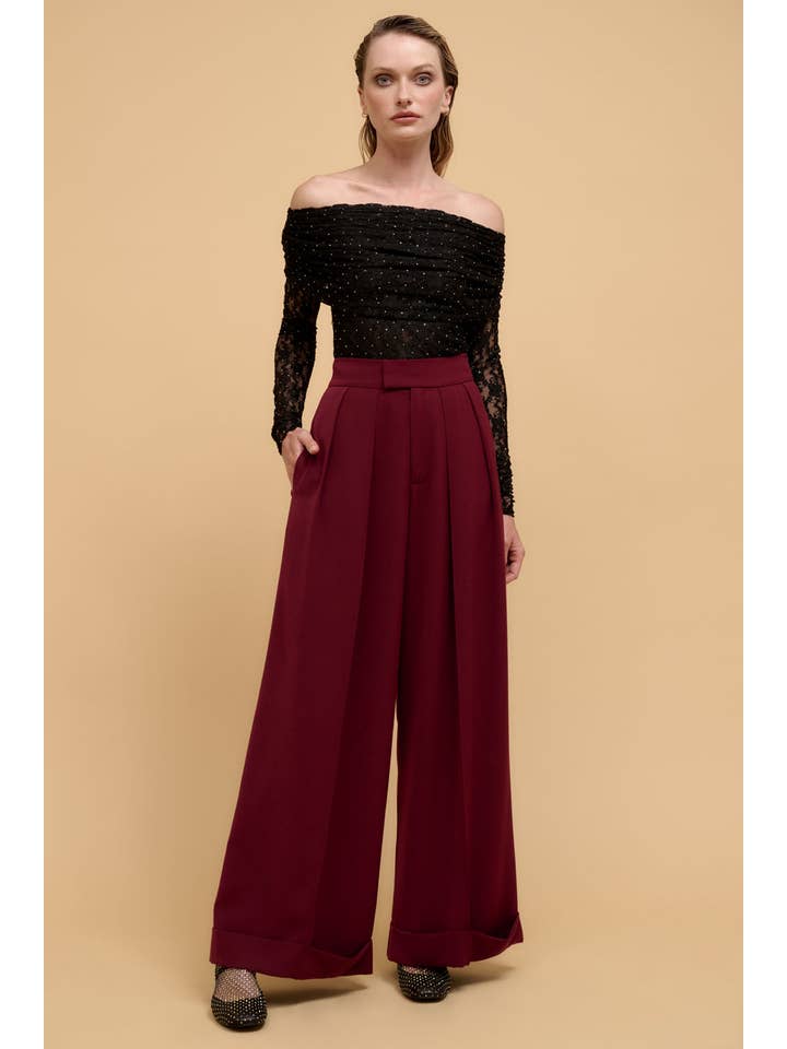Promesa USA - Wholesale Pants - Women's - Solid Pleated High Waist Pocket Wide Leg Pants