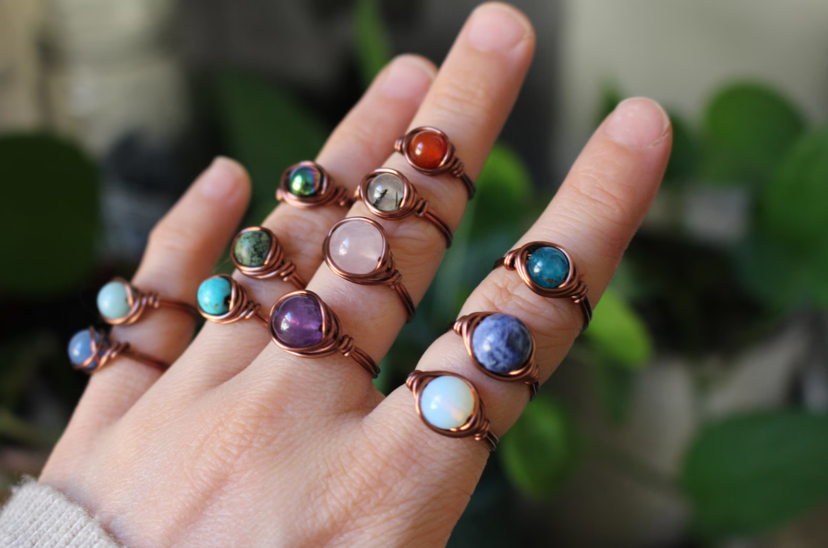 Gratefully Dreaming - Wholesale Cocktail/Statement Ring - Antique Copper Wire Wrapped Gemstone Rings 1