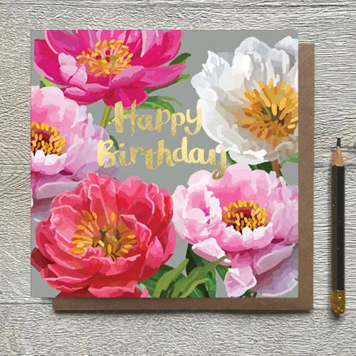 PN 03 - Peony Wreath Happy Birthday Greeting Card for wholesale by Sarah Kelleher