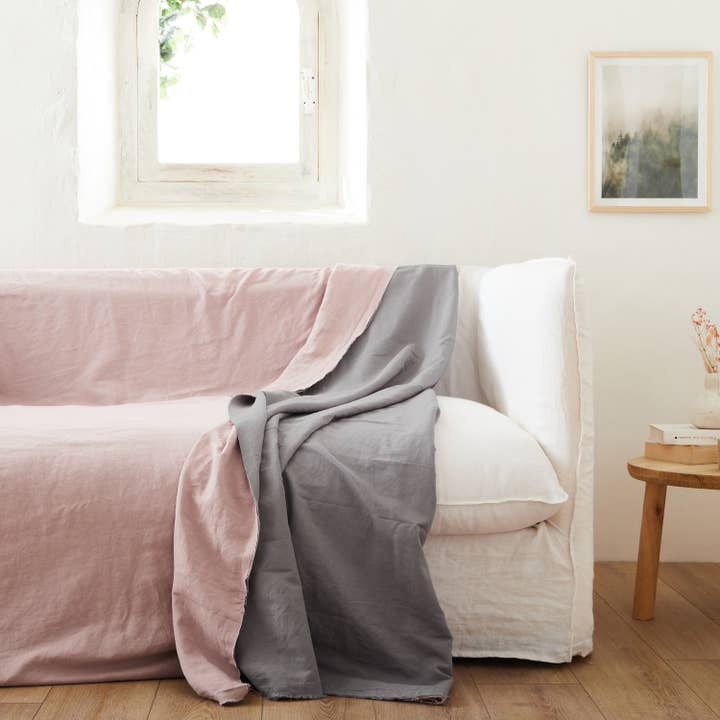 Colcha de cáñamo y algodón orgánico en tonos ceniza y rosa polvo para venta al por mayor de Nydel