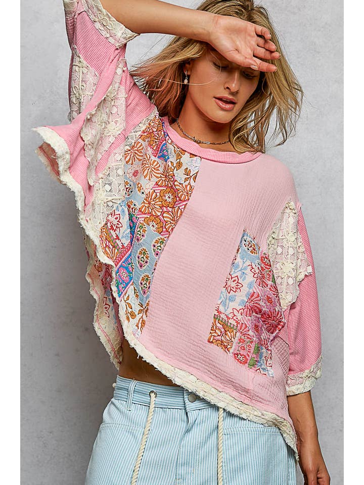 Pol Clothing - Wholesale Blouse - Women's - Round Neck Double Gauze Floral Woven Top21