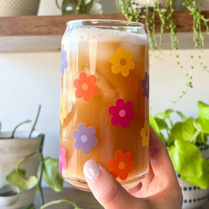 Lemonade Daisy 16 oz Can Glass Cup for wholesale by Emily Paige Company