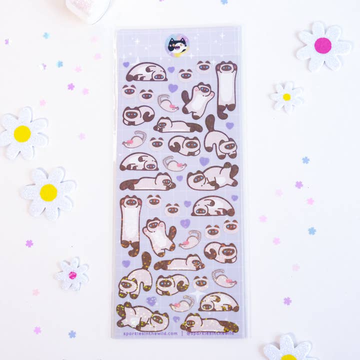 Sparkles in the Wild - Wholesale Sticker - Feuille d'autocollants déco pailletés chat mignon6