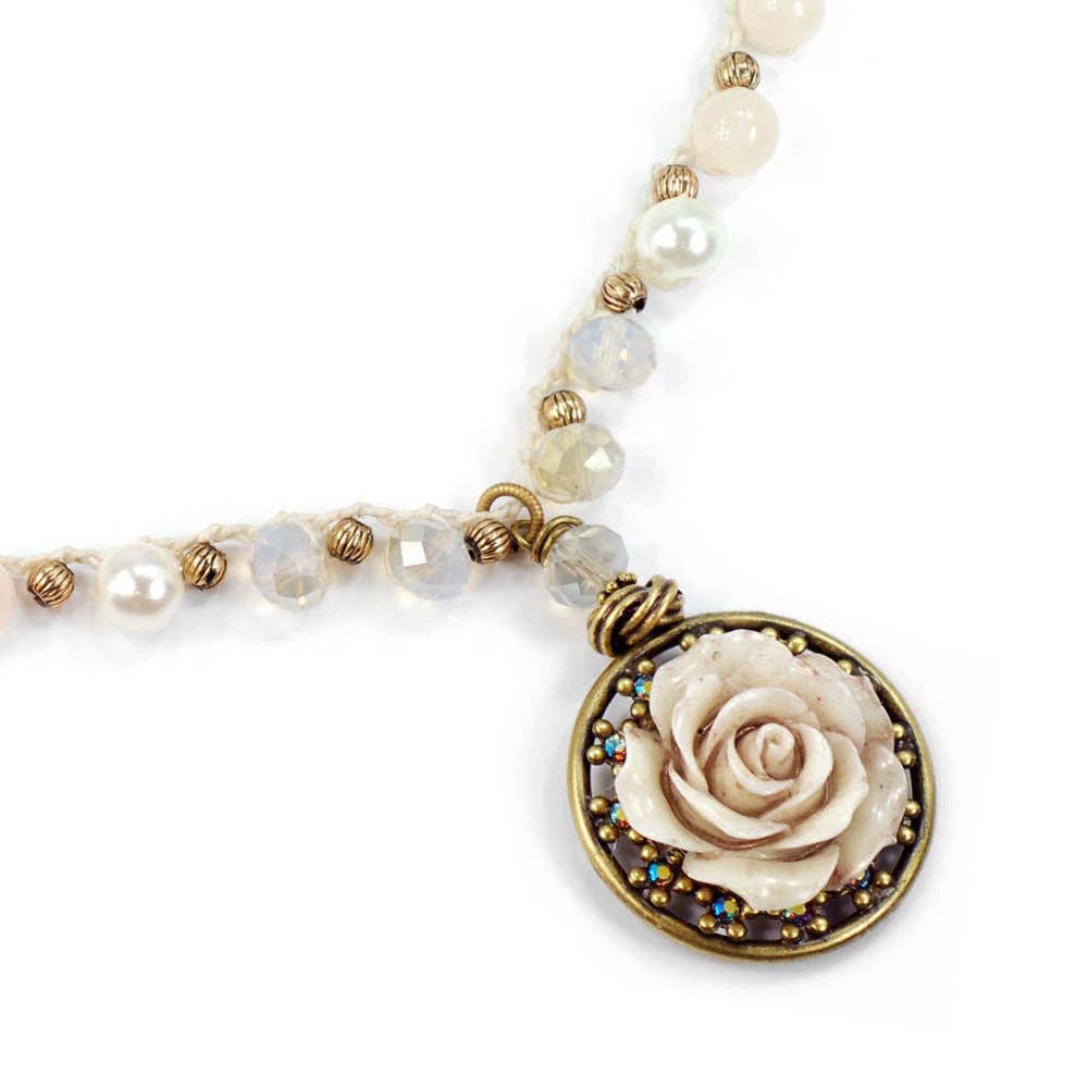 Sweet Romance Jewelry - Wholesale Pendant/Charm Necklace - Shabby Boho Chic Ivory Rose Neckalce2