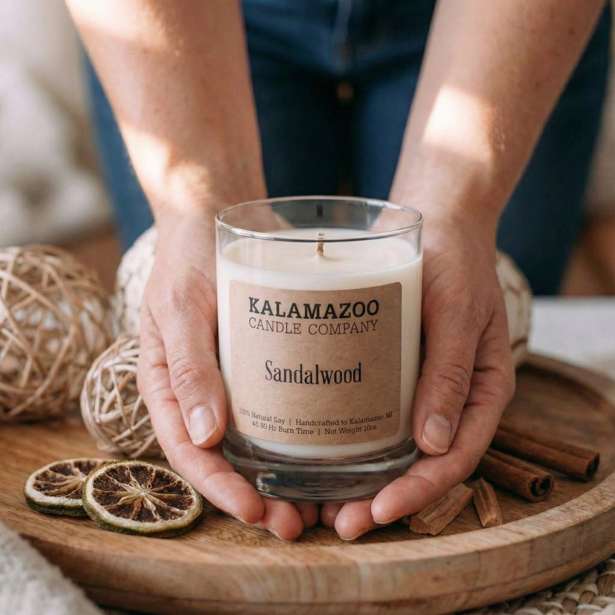 Kalamazoo Candle Company - Venta al por mayor Velas en tarros - Vela de Soja de Sándalo 10oz - Vertida a Mano en Michigan3