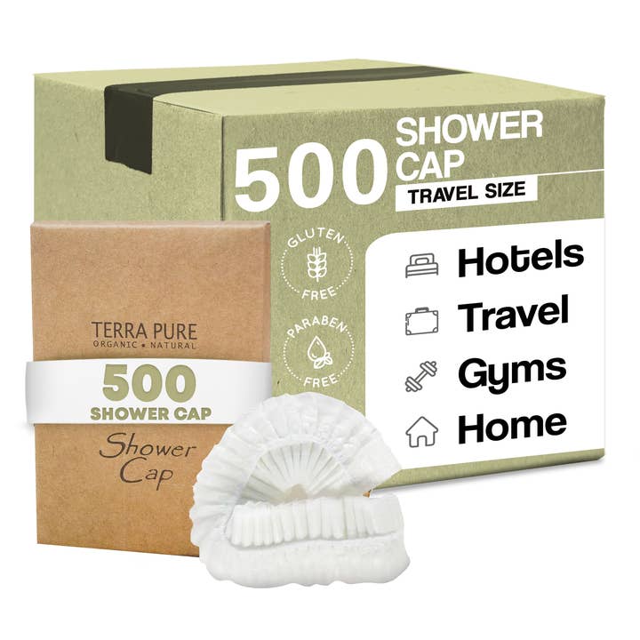 Terra Pure Bonnet de Douche au Thé Vert Papier Recyclé, Boîte à Encre de Soja (Caisse de 500) pour la vente par Diversified Hospitality Solutions