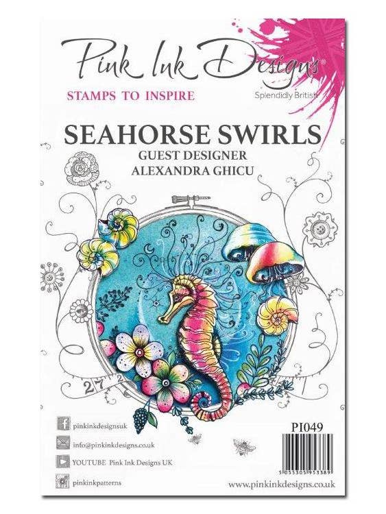 Pink Ink Designs Clear Stamp Seahorse Swirls for wholesale by Ecstasy Crafts Distributing