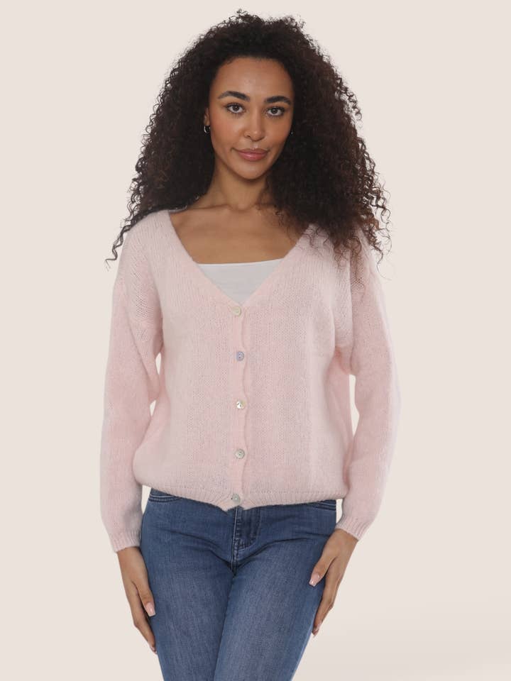 V-Neck Button Through Mohair Cardigan for wholesale by Terminal 1 Clothing