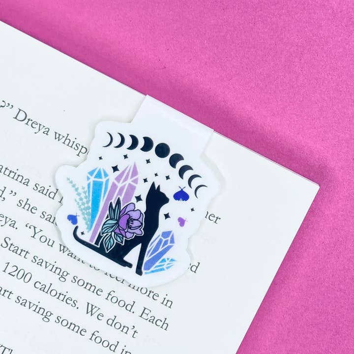 Crystals Moon Phase Cat - Double Sided - Magnetic Bookmark for wholesale by Wild & Wicked Designs