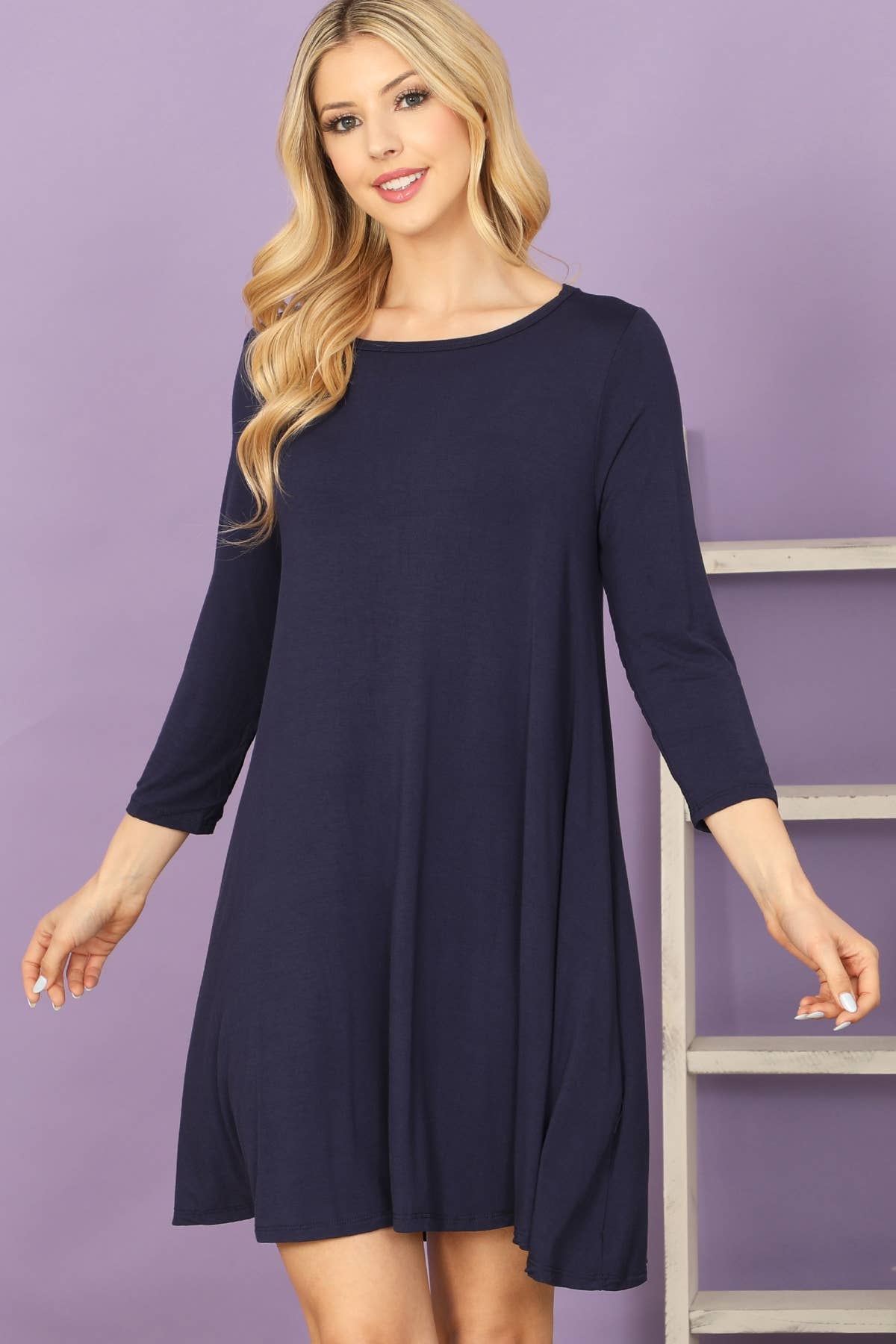 MYS Wholesale Inc - Vente Robe – femme - Robe unie à encolure bateau et manches quarts avec poches latérales13