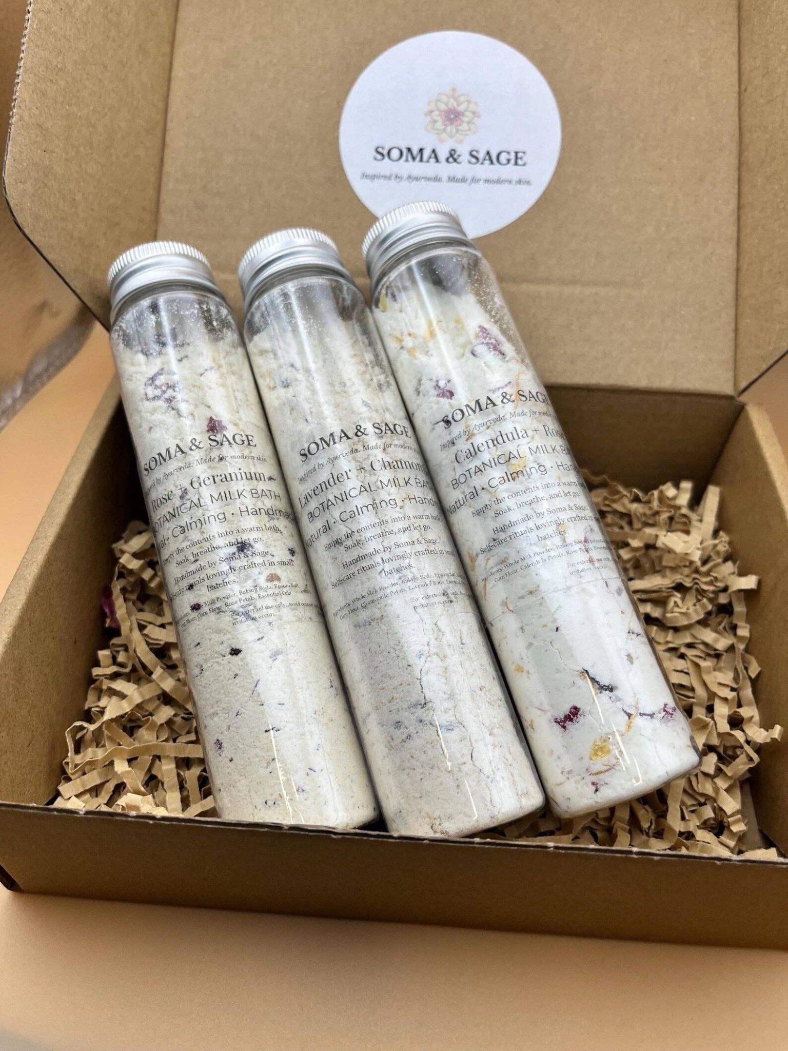 Soma & Sage – wholesale Bath soak/milk – Milk Bath Ritual Set – Botanical Self-Care Trio (Gift Set)1
