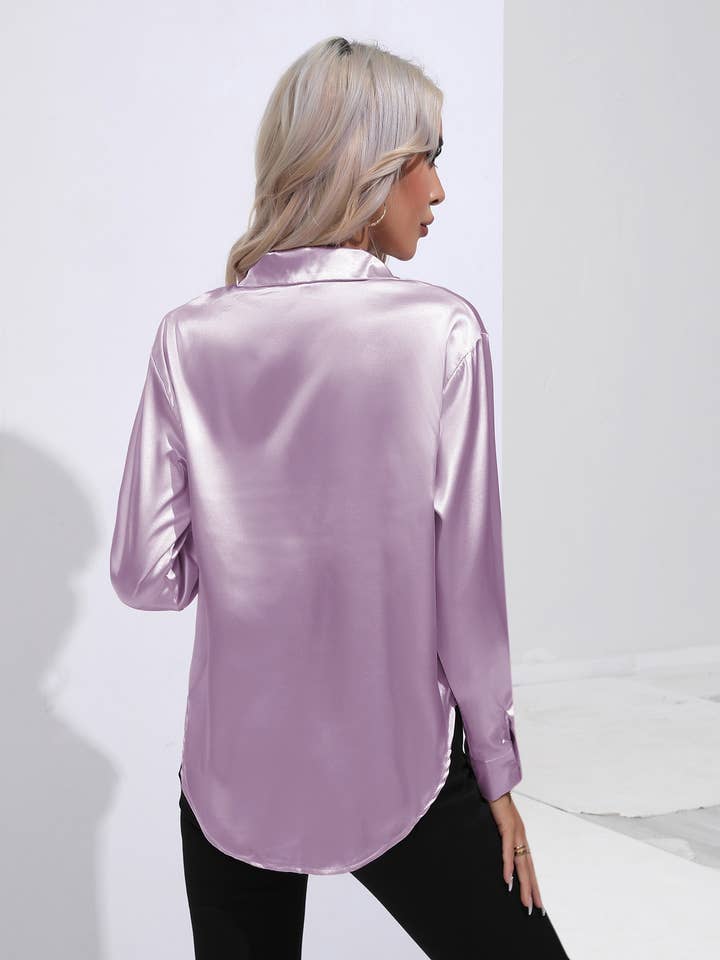 EmberLoom - Wholesale Buttoned-down shirt – Women's - Women's Satin Shirt - Silk-like Long Sleeve Blouse30
