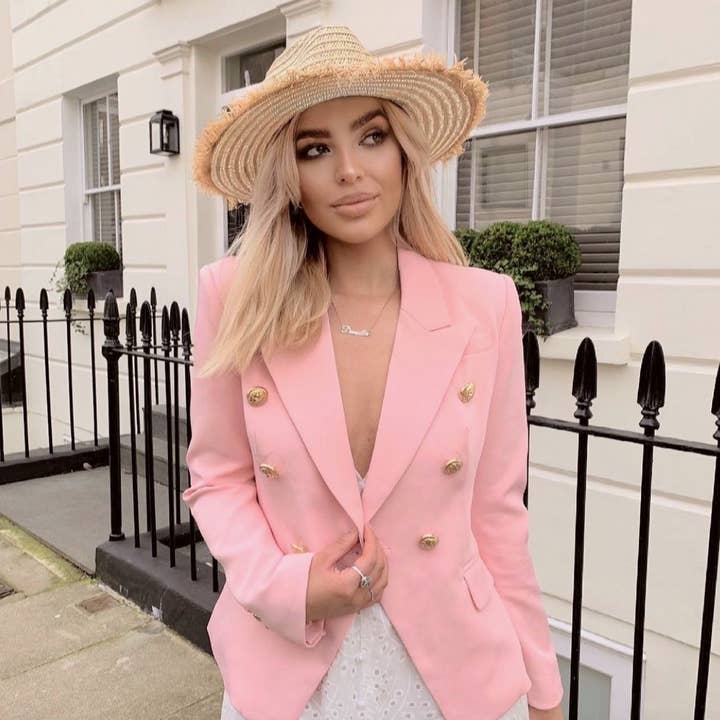 Abigail Baby Pink Luxury Fitted Double Breasted Blazer for wholesale by ALLARA