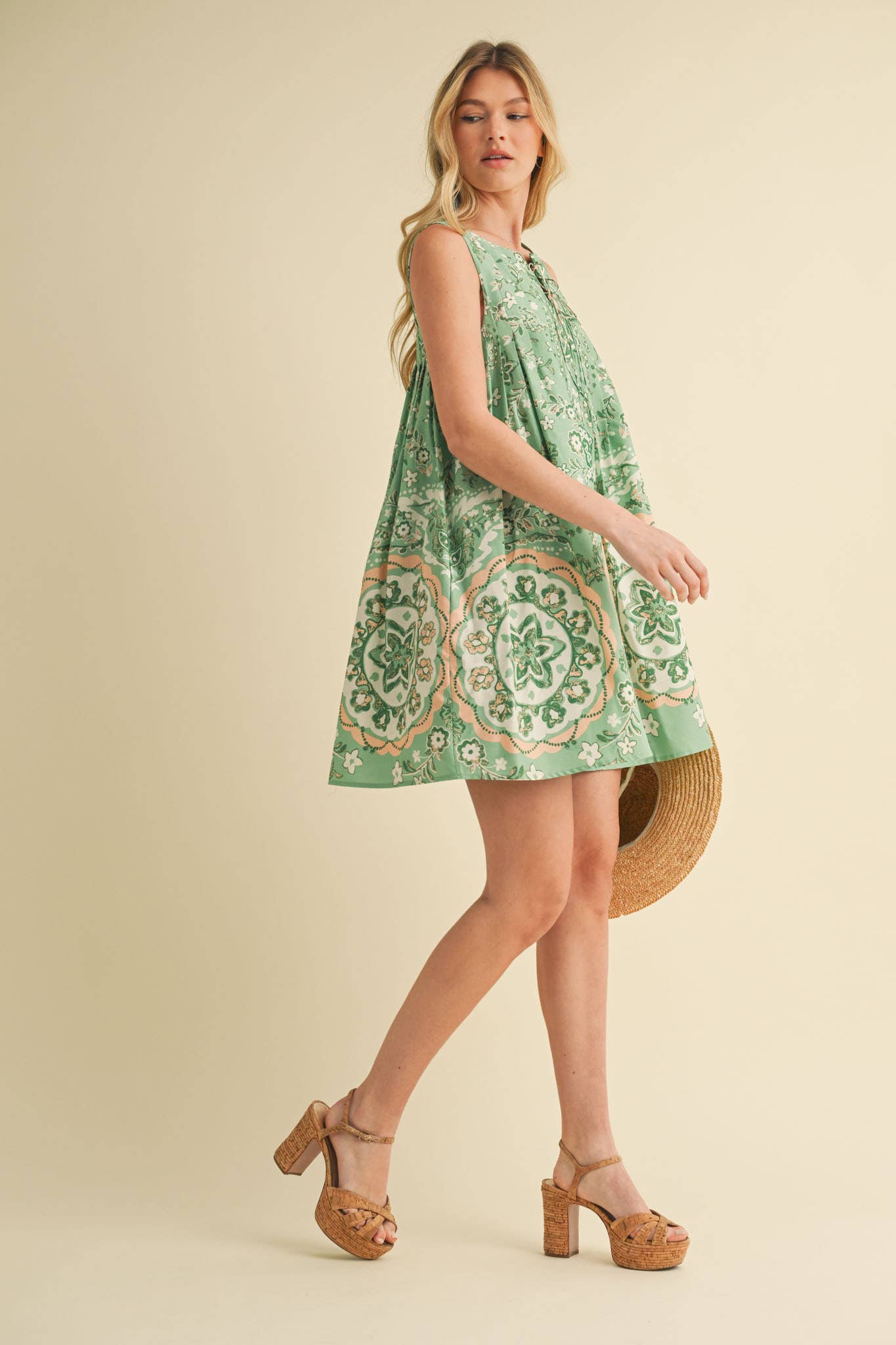 &MERCI - Wholesale Dress - Women's - EXCLUSIVE PRINT MINI DRESS WITH PLEATING MDR408626