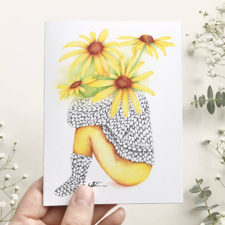 Rudbeckia bouquet greeting card for wholesale by Katrinn Pelletier Illustration + art