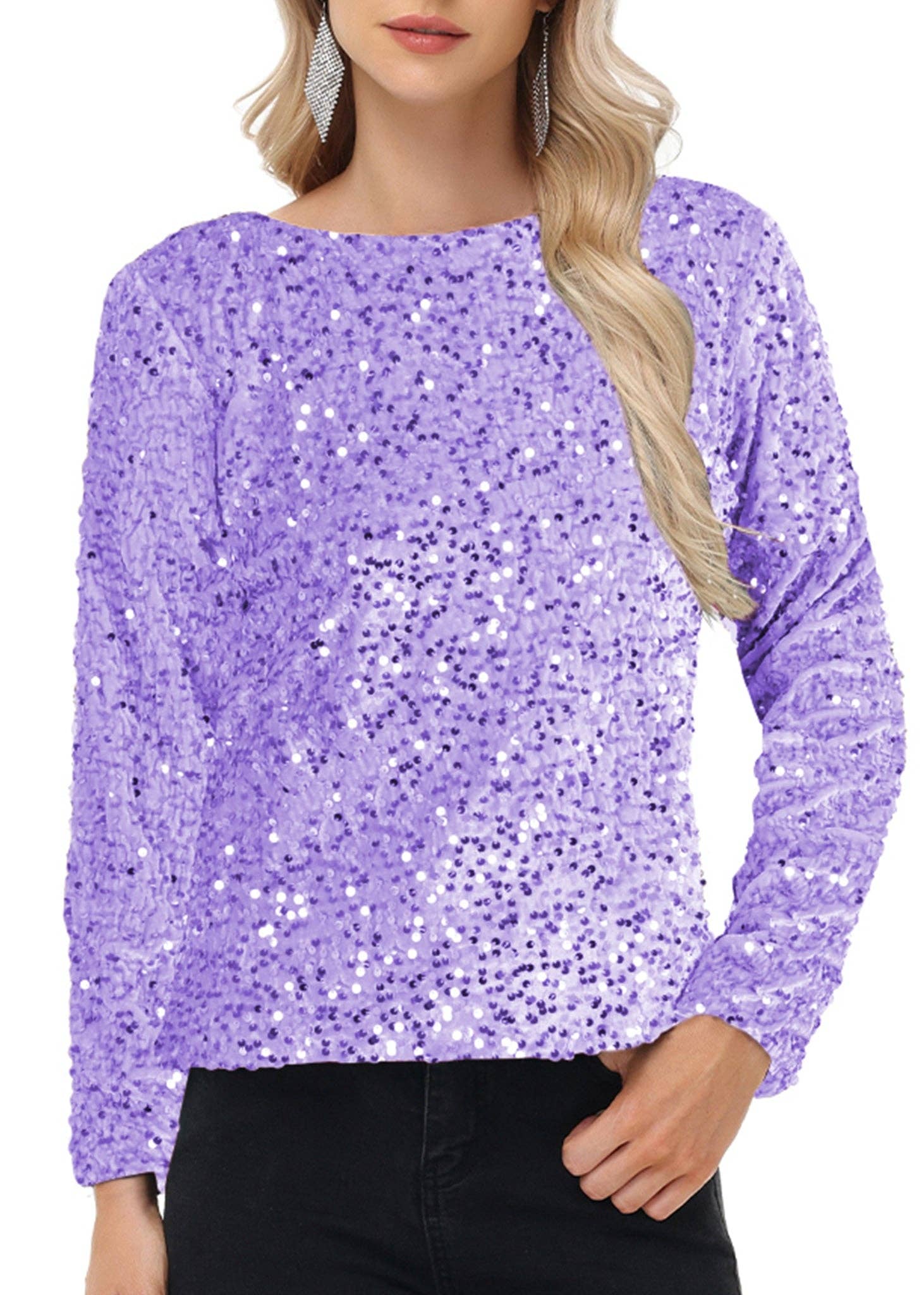 Anna Kaci Wholesale - Wholesale Blouse - Women's - Long Sleeve Sequin Tops Sparkly Glitter Evening Party36