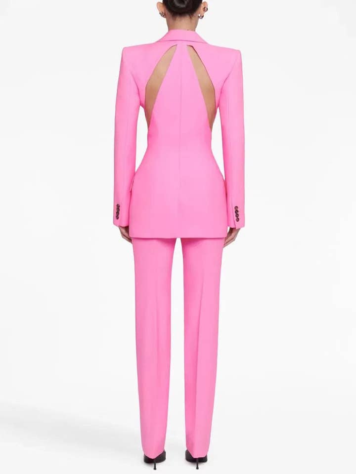 SET7-7Y Chic Pink Mesh-Stitch Slim Suit Set for wholesale on Faire