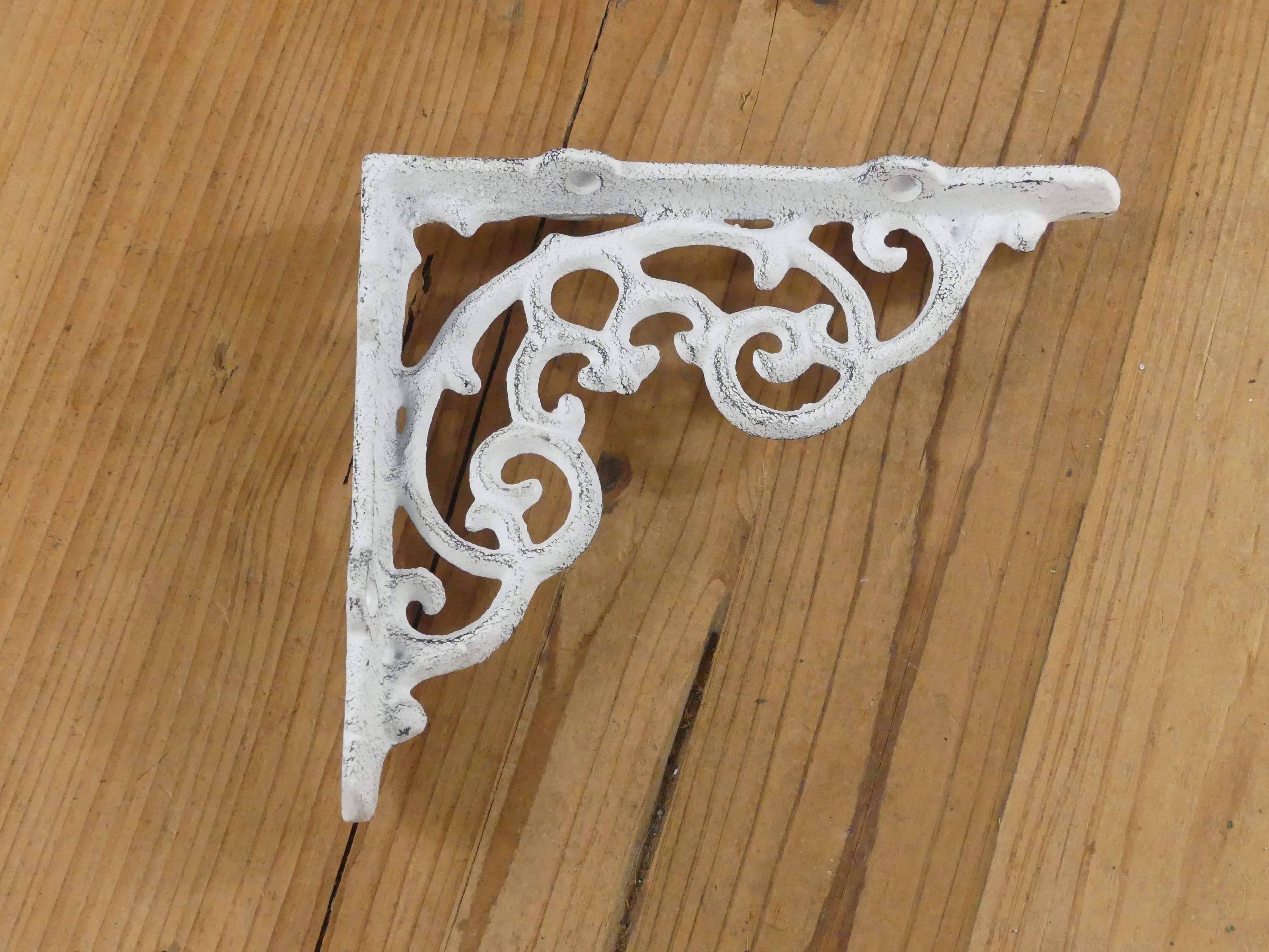 Midwest Craft House - Wholesale Wall Mounted Shelf - CAST IRON DISTRESSED WHITE SHELF BRACKET, 6 1/4" X 5 1/4"