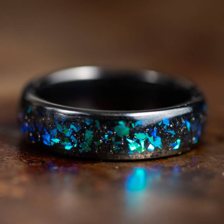 Anel Nebula Crushed Opala Preto para Homem Mulher, Anel de Pedra Gema por atacado de AxBands