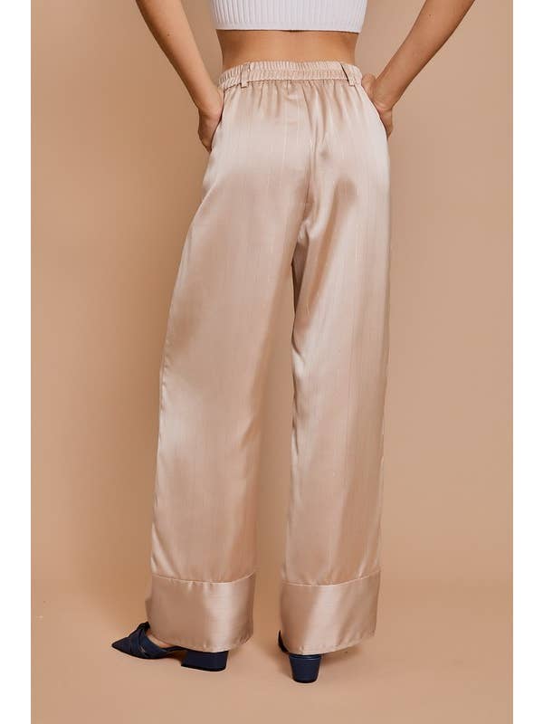 Champagne Lurex Stripe Wide Pants for wholesale on Faire