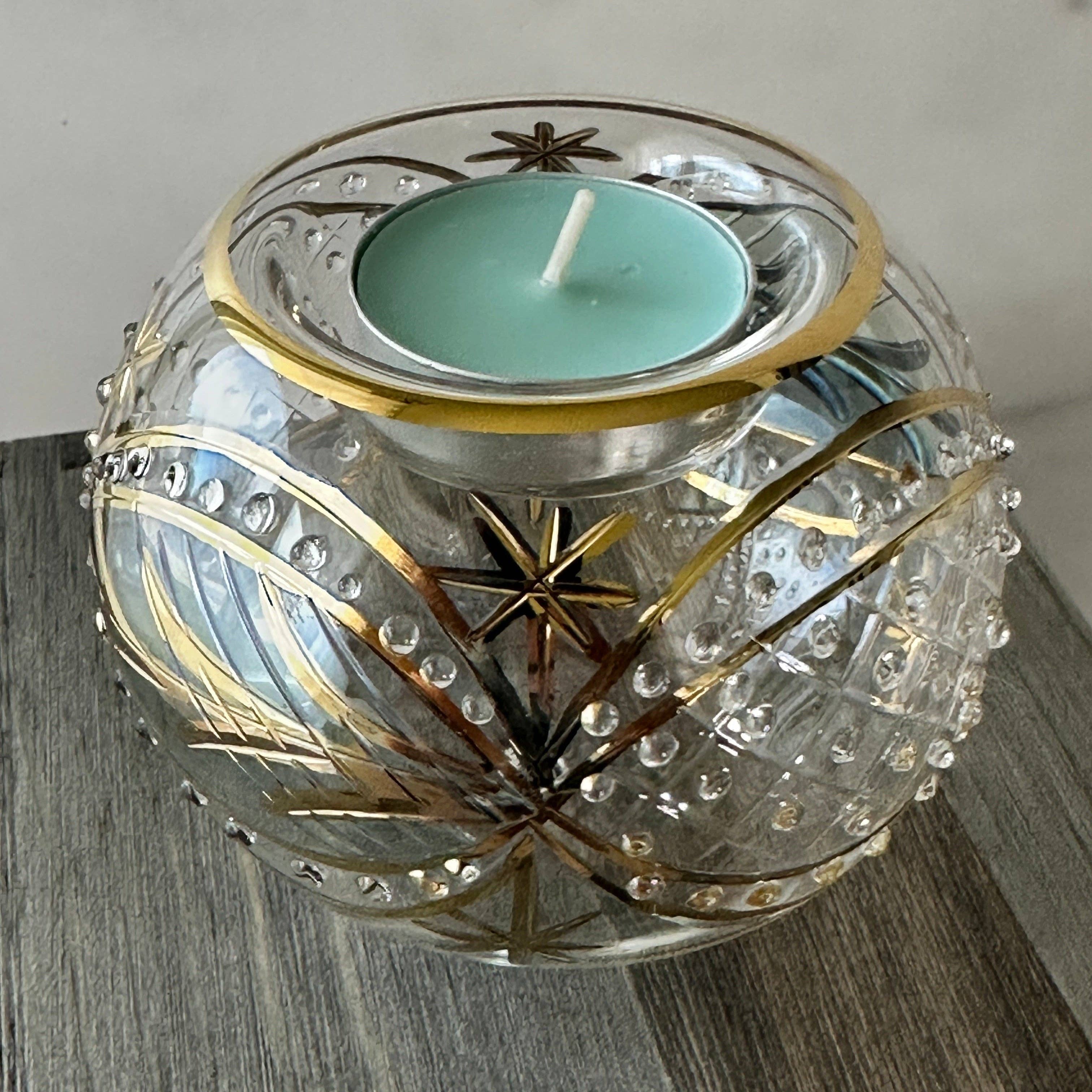 Arabazaar Gallery LLC - Wholesale Candle Holder - Egyptian Hand-Blown Green Clear Glass Tea Light Holder3