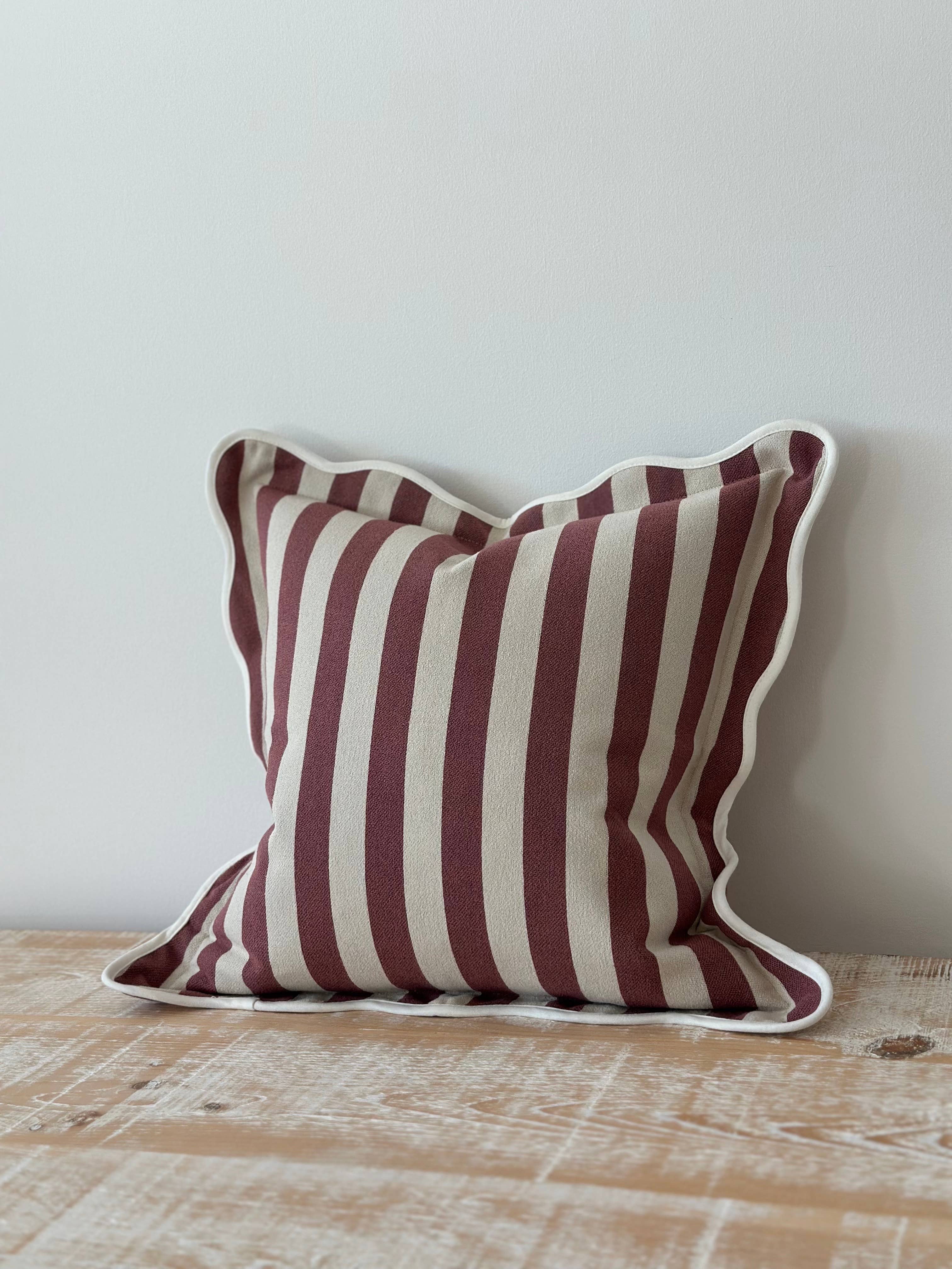 Ellenvale Trade – wholesale Throw pillow cover – Chloe Plum Stripe Scalloped Edge Cushion Cover