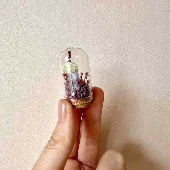 CA Studios - Wholesale Terrarium - Purple Crystal Fairy Garden Mini Glass Cloche Terrarium