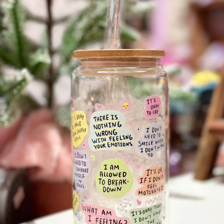 Desi design and chai - Wholesale Drinking Glass/Cup - Mental breakdown 16 oz beer can glass w bamboo lid & straw