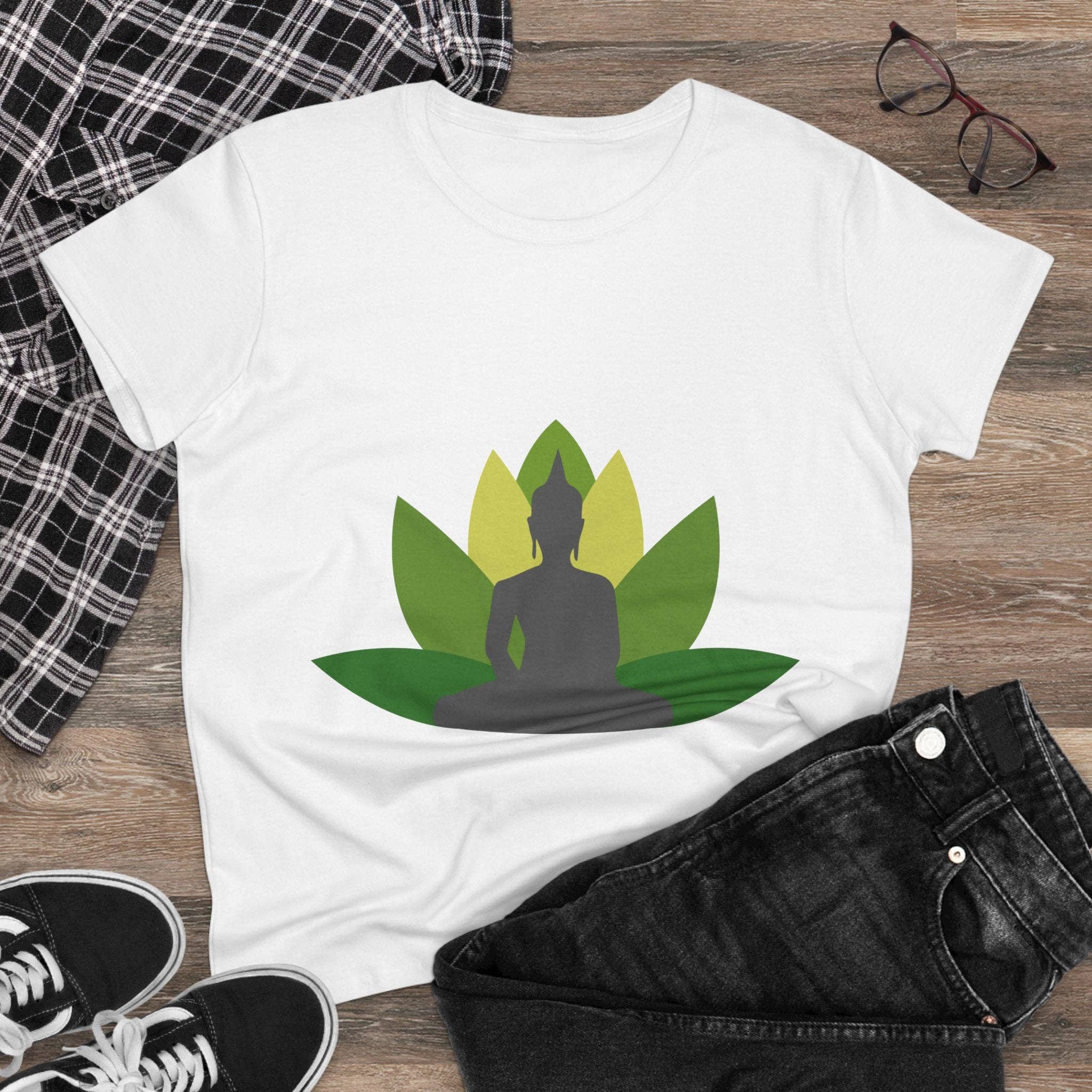 Restored By Nature Company - Wholesale Screen Printed T-Shirt - Women's - Women’s Graphic Tee – Buddha with Lotus Flower – Mid-weight Soft Cotton2