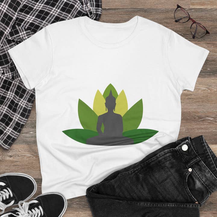 Restored By Nature Company - Wholesale Screen Printed T-Shirt - Women's - Women’s Graphic Tee – Buddha with Lotus Flower – Mid-weight Soft Cotton2