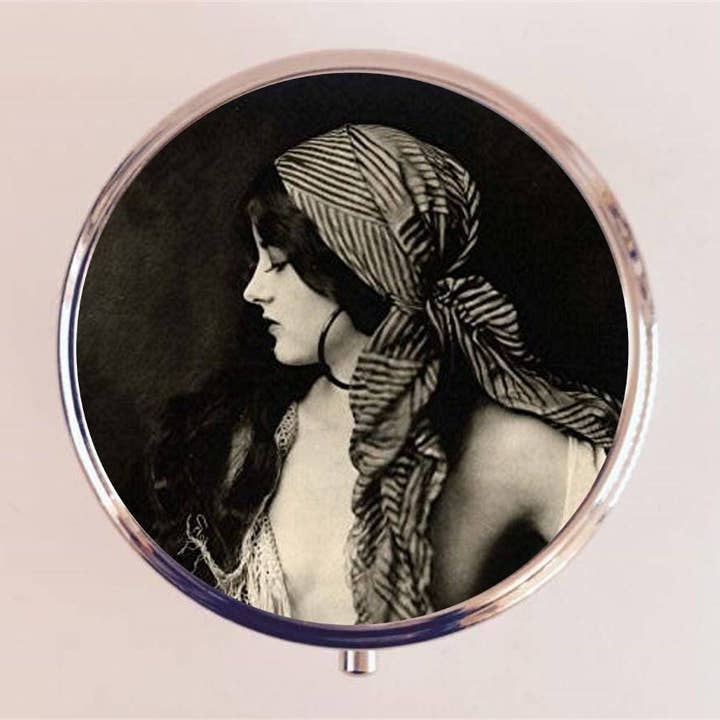 FringePop - Wholesale Pill Organizer - Gypsy Pill Box Case Pillbox Holder Trinket Stash Box Art Deco Flapper Boho Ziegfeld Follies 1920s