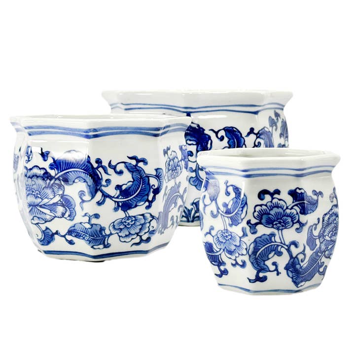 Galt International Company - Wholesale Plant Pot - Set of 3 -
4.5"/6"/8" Ceramic Chinoiserie Planter Pot Set