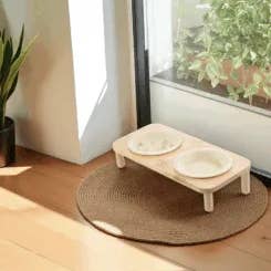 Cala Blanca bamboo and ceramic water/food bowl for cats for wholesale by Althea Living