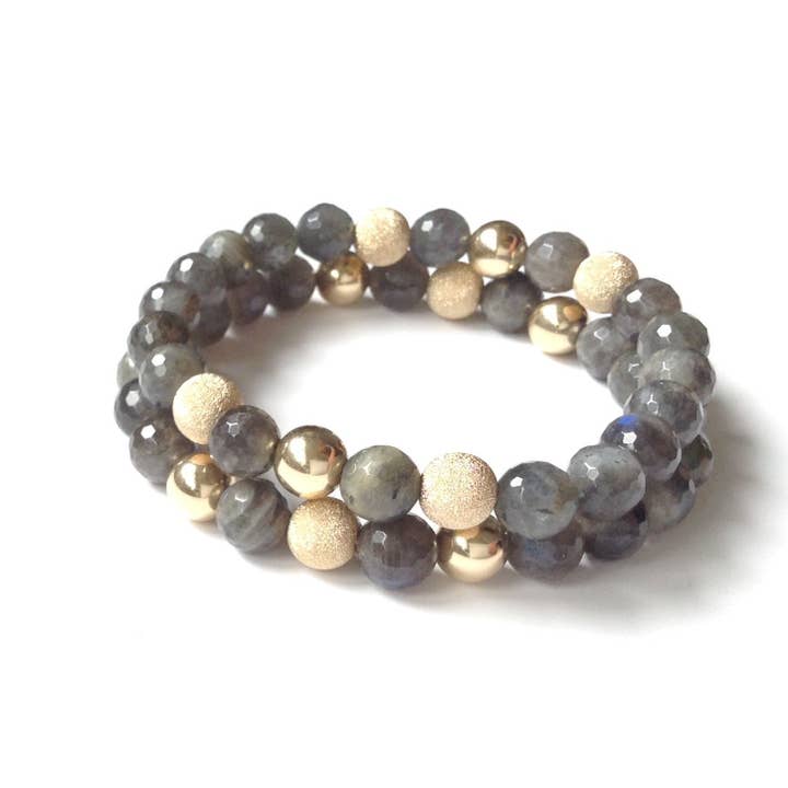 Solid Design Studios - Wholesale Beaded Bracelet - Faceted Labradorite & 14k Gold-Filled Stretch Bracelet I1