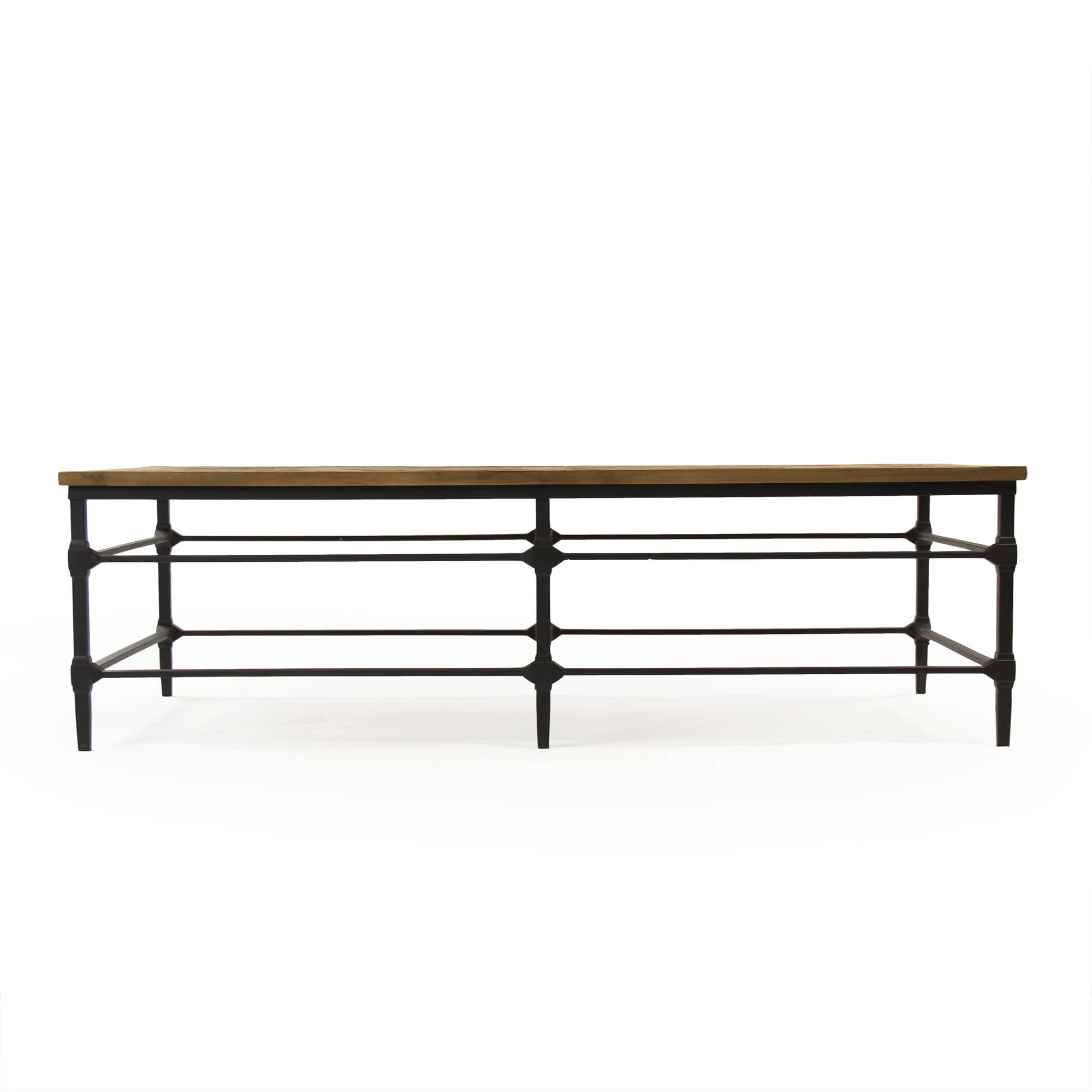 Distressed Pine Black Metal Aveline Coffee Table for wholesale on Faire0