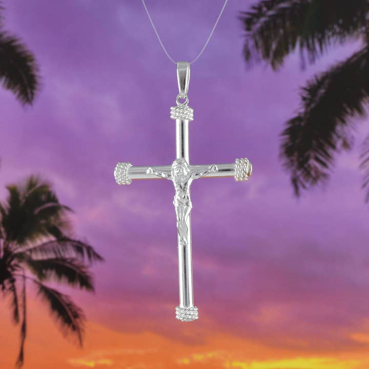 Silver Large Crucifix Cross Pendant, Sterling Silver Jesus Cross Charm Pendant, N8500 Birthday Mother Gift, Texan Jewelry for wholesale by Paradise Treasures Jewelry