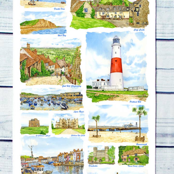 Dorset multi image. Toalha de chá de algodão. por atacado de Robinson Collection