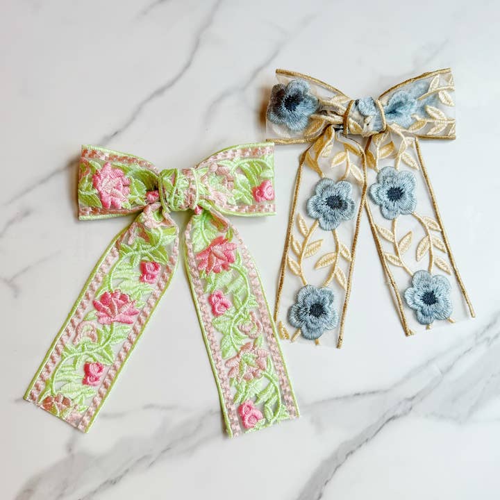 Ellison+Young - Wholesale Hair Clip - Women's - Lacey Flower Embroidered Bow Hair Clip