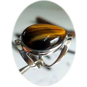 Anel de Esterlina de Pedra Grande Wisdom - Olho de Tigres por atacado de Crystal Earth Sterling