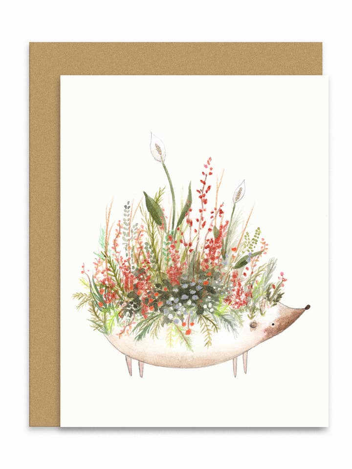 Holiday Hedgie Card for wholesale by Lindsay Blevins Illustration