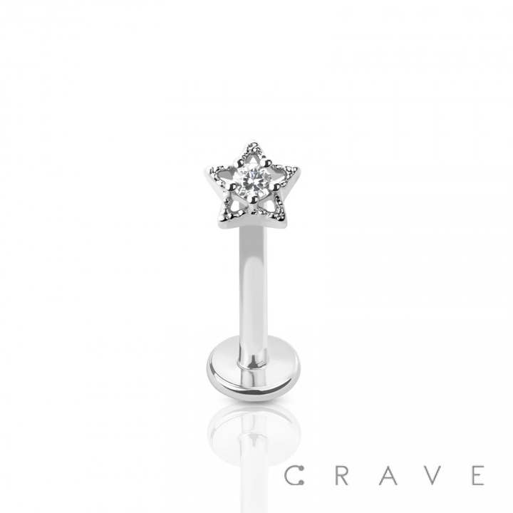 CRAVE BODY JEWELRY - Wholesale Single Earring - 316L SS GEM CENTERED STAR DESIGN LABRET