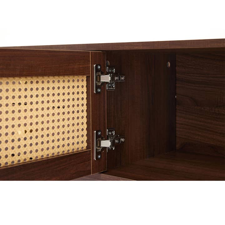 Urban Meuble - Wholesale Console Table - Vintage-style walnut wood effect TV stand with 2 rattan doors, 4 drawers 180*35*44cm KUQON25