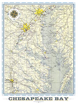 Chesapeake Bay Area Vintage Map for wholesale by LOST DOG art & frame