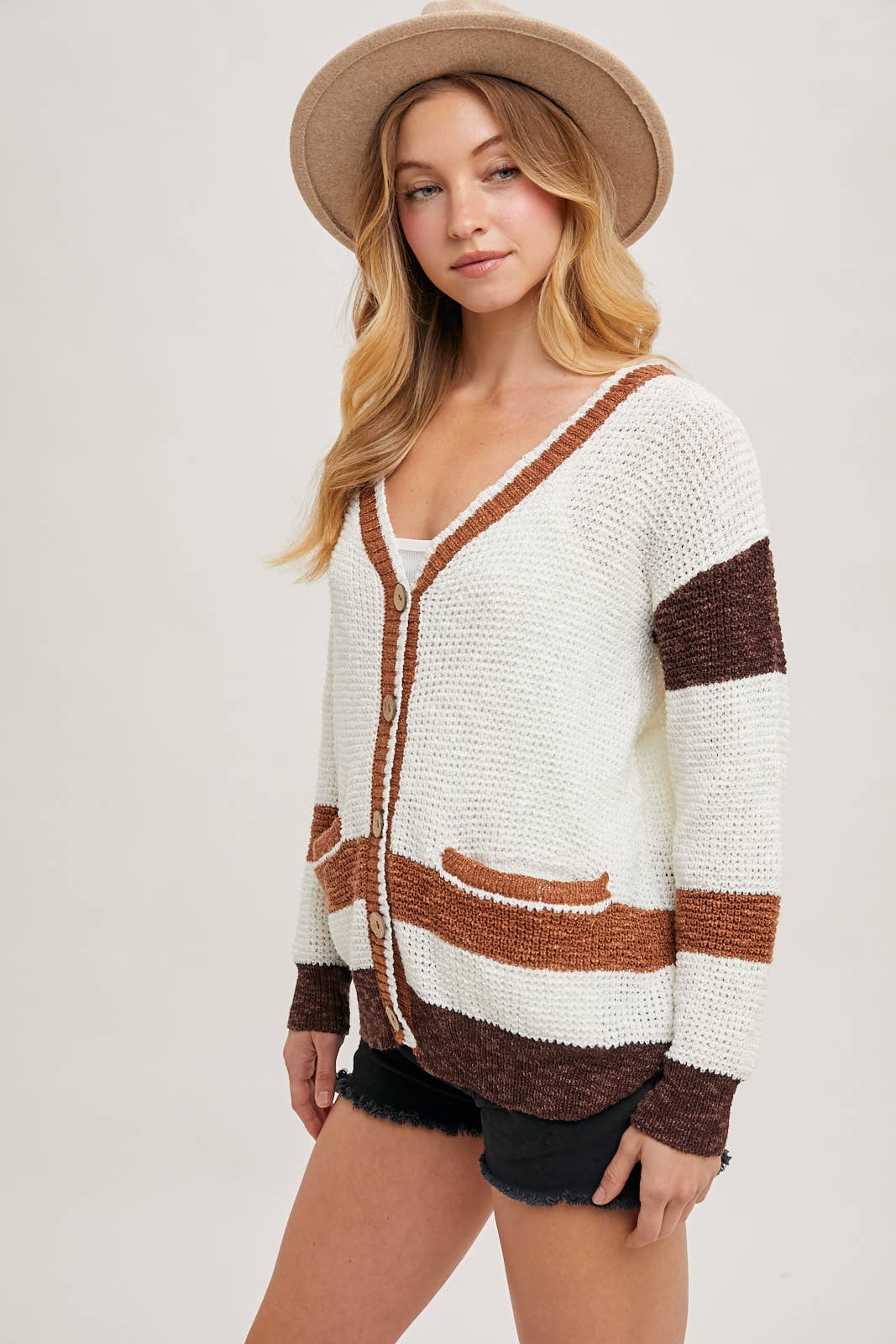 Bluivy - Wholesale Cardigan - Women's - COLOR BLOCK BUTTON DOWN KNIT SWEATER CARDIGAN6