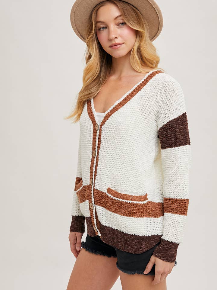 Bluivy - Wholesale Cardigan - Women's - COLOR BLOCK BUTTON DOWN KNIT SWEATER CARDIGAN6