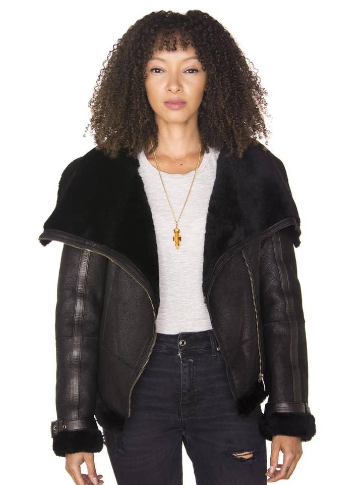 Infinity Leather (Upperclass Fashions Ltd) - Wholesale Leather Jacket - Women's - Womens Merino Sheepskin Aviator Leather Jacket-Petworth