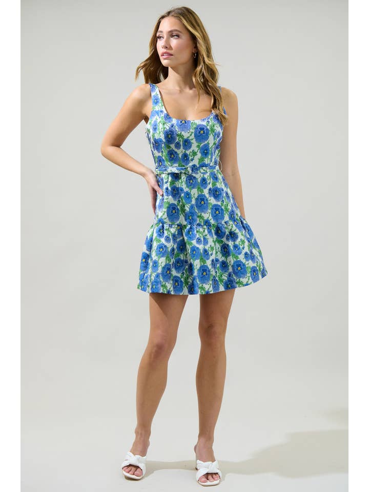 SMARAGDBLAUW Miquard mini-jurk zonder mouwen van Cielo met bloemenprint voor groothandel op Faire