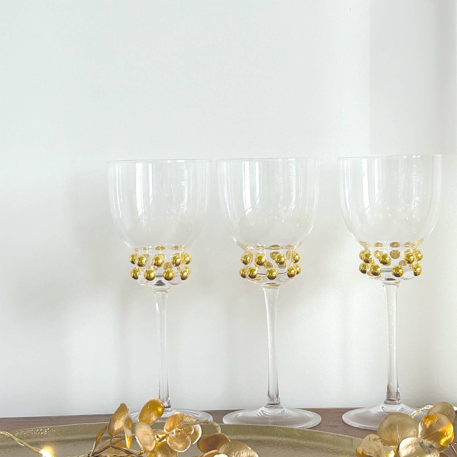 Opjet Paris - Wholesale Drinking Glass/Cup - Gold pearl stem glass D8,5 H21cm2