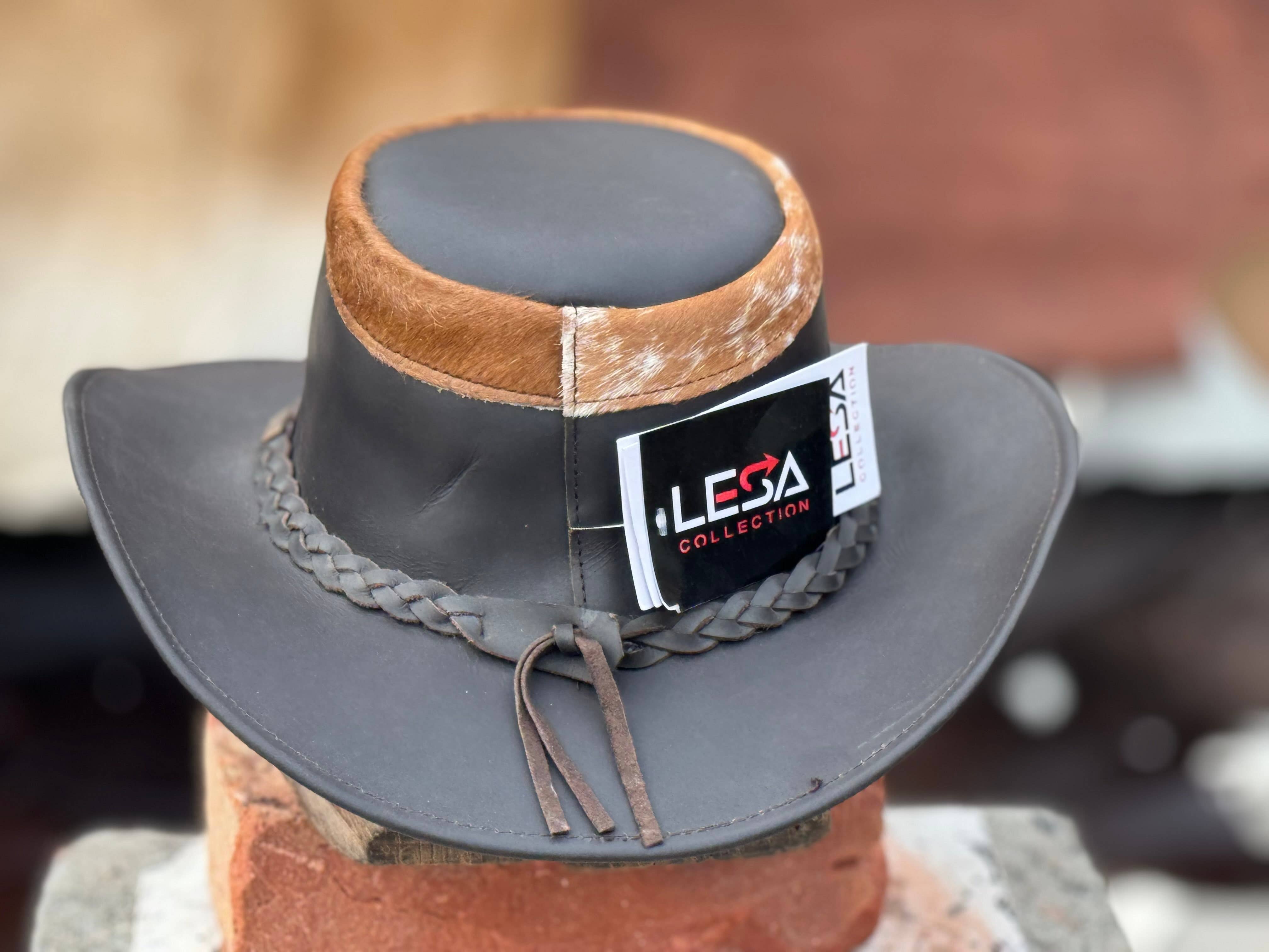 Lesa collection inc - Vente Chapeau de cowboy – unisexe - Chapeau de cowboy en cuir marron et noir Tri style occidental unisexe2