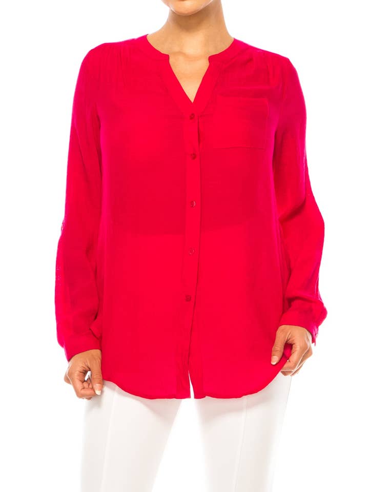 Zac & Rachel Front Pocket Button Down Top for wholesale by New Yorker's Apparel